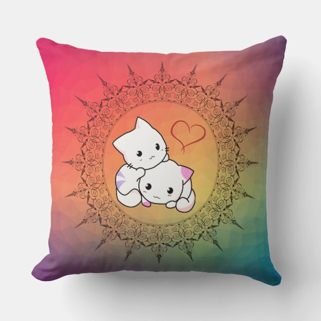 Kitty Love Throw Pillow (Front)