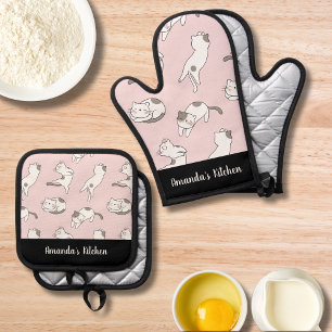 Kitty Lover Special Funny Cat Custom Name Kitchen  Oven Mitt & Pot Holder Set