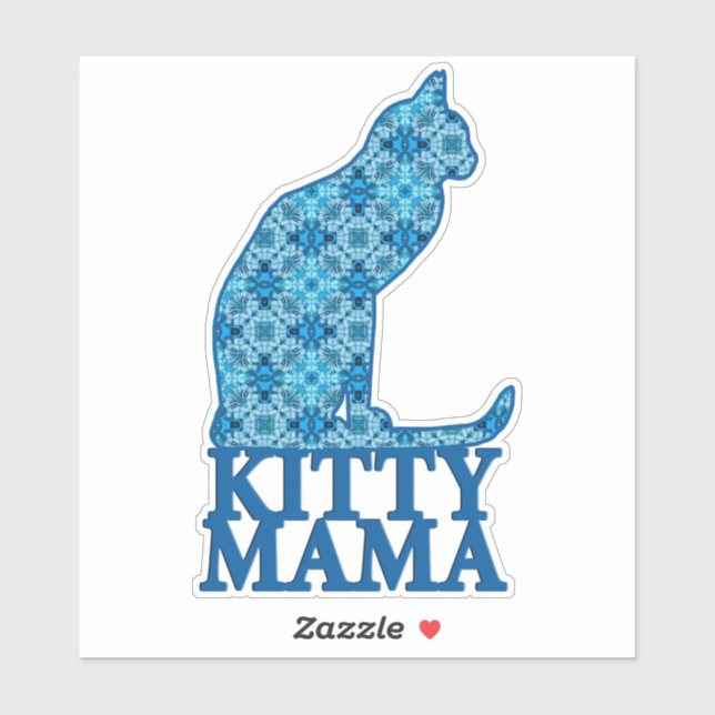 Kitty Mama Sitting Cat in Denim Blue Pattern  (Sheet)