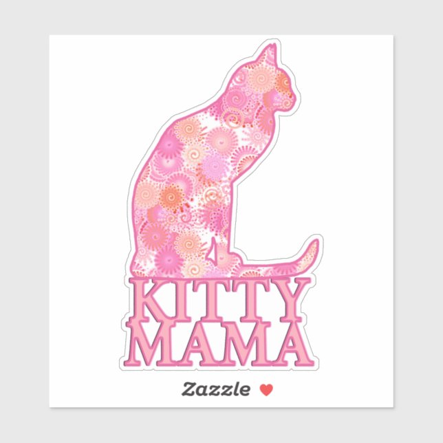 Kitty Mama Sitting Cat in Pink Fractal Pattern (Sheet)