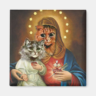 Kitty Mary and Jesus with Sacred Hearts Magnet
