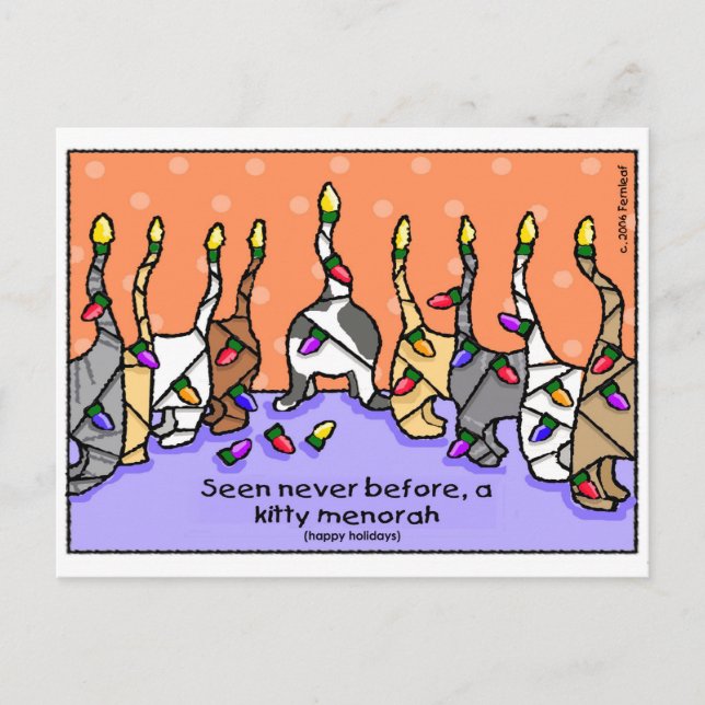 Kitty Menorah, Happy Holidays! Holiday Postcard (Front)