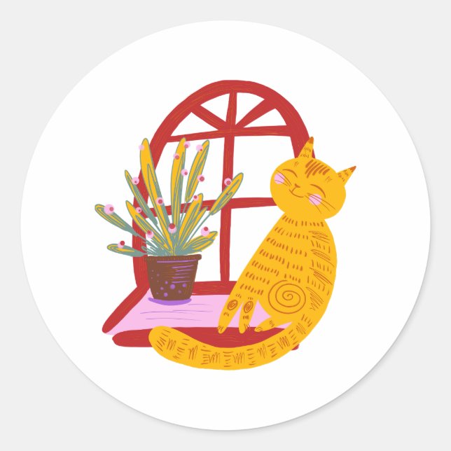 Kitty oh so happy, cute and cuddly, classic round sticker (Front)