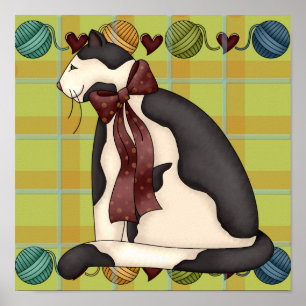 Kitty on Plaid Poster