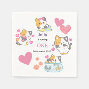 kitty one baby girl birthday napkin