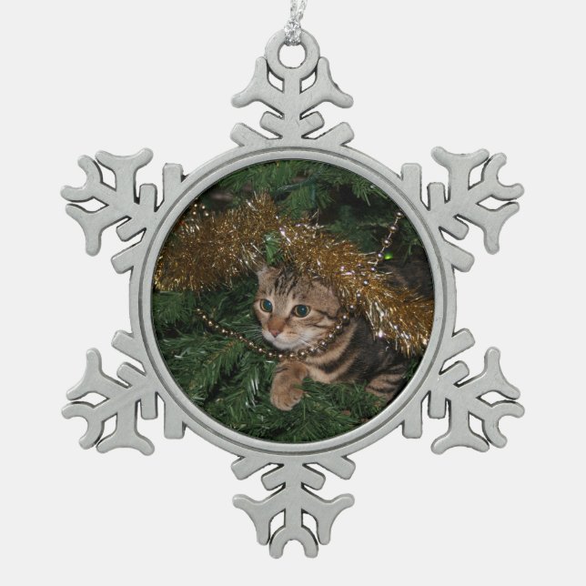 "Kitty ornament" Snowflake Pewter Christmas Ornament (Front)