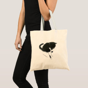 Kitty Painting, Black and White Cat Tote Bag