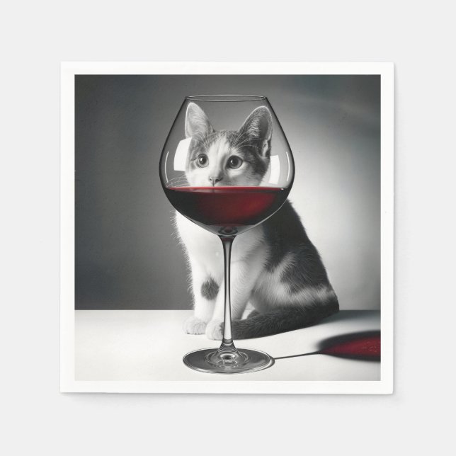 Kitty Peeking Through a Wine Glass Napkin (Front)
