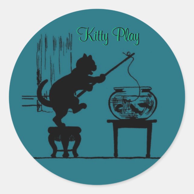 Kitty Play Green Cat Silhouette Stickers (Front)