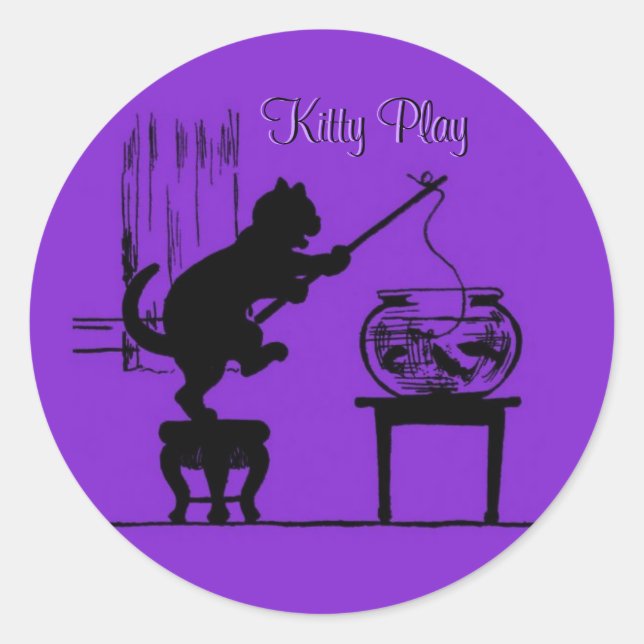Kitty Play Purple Cat Silhouette Stickers (Front)