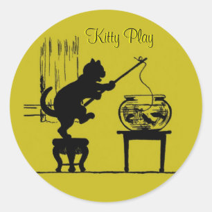 Kitty Play Yellow Cat Silhouette Stickers