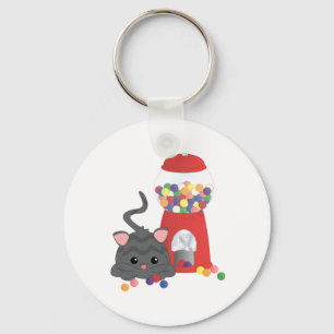 Kitty Playing with Gumballs Key Ring
