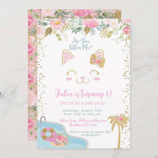 Kitty Pool Party Invitation (Front/Back)