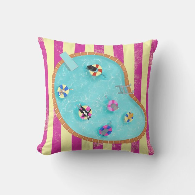 Kitty Pool Whimsical Cat Outdoor Throw Pillow (Front)
