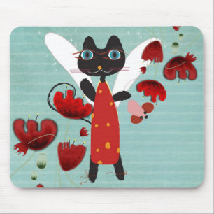 Kitty poppies angel sad mouse aqua sun mousepad