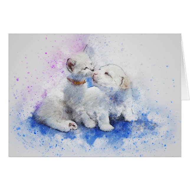 Kitty & Puppy Love | Abstract | Watercolor (Front Horizontal)