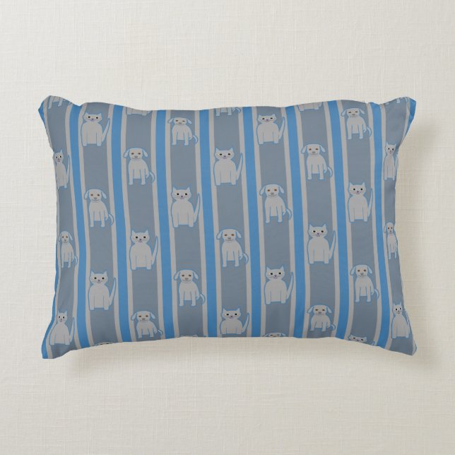 Kitty & Puppy Striped Decorative Cushion (Front)