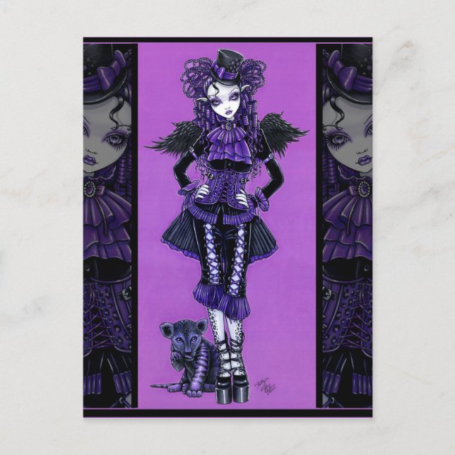 Kitty Purple Gothic Cat Victorian Angel Postcard (Front)