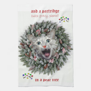 Kitty sings "Twelve Days of Christmas" Tea Towel