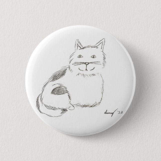 Kitty Sketch Button - Round (Front)