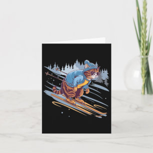Kitty Skiing Down A Snowy Slope Funny  Card