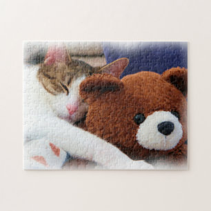 Kitty Sleeping with Teddy Bear Jigsaw Puzzle