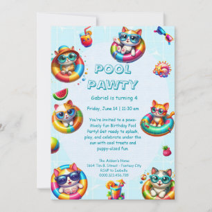 Kitty Splash Birthday Pool Party Invitation