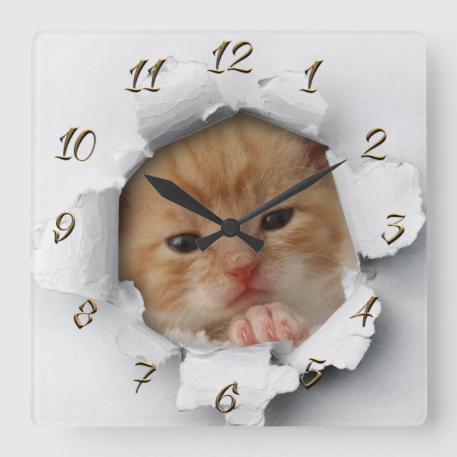 Kitty Square Wall Clock (Front)