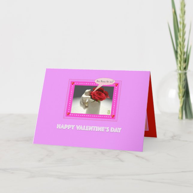 Kitty & Tea Roses "Are these for me?" Valentine Ca Card (Front)