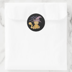 Kitty the Witch Halloween Classic Round Sticker