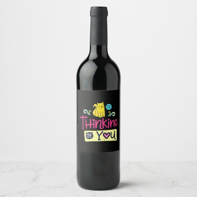 Kitty Thinking Of You | Cute Cat Lover Gift Wine Label (Front)