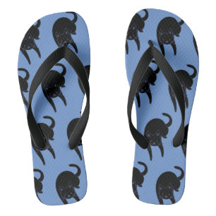 Kitty Voices Black Cat Pattern Blue  Flip Flops