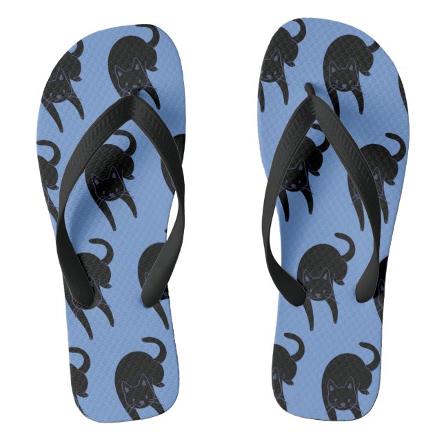 Kitty Voices Black Cat Pattern Blue  Flip Flops (Footbed)