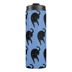 Kitty Voices Black Cat Pattern Blue  Thermal Tumbler