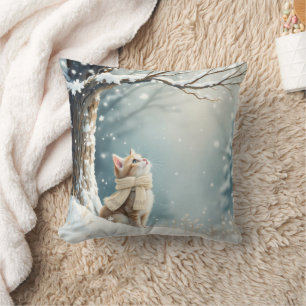 Kitty Watching Snowflakes Cushion