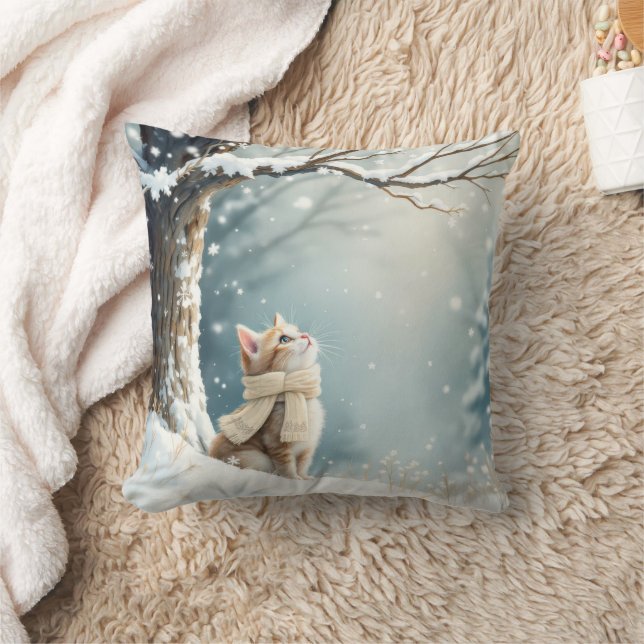 Kitty Watching Snowflakes Cushion (Blanket)