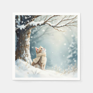 Kitty Watching Snowflakes Napkin