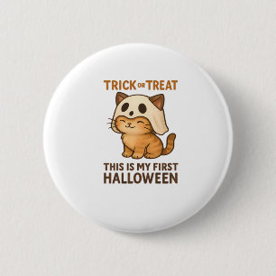 kitty wearing a mask ready for his first Halloween 6 Cm Round Badge