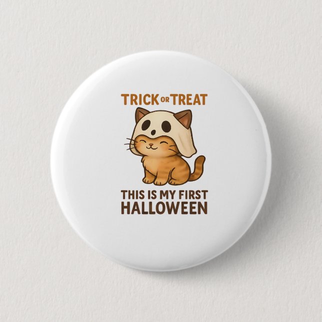 kitty wearing a mask ready for his first Halloween 6 Cm Round Badge (Front)