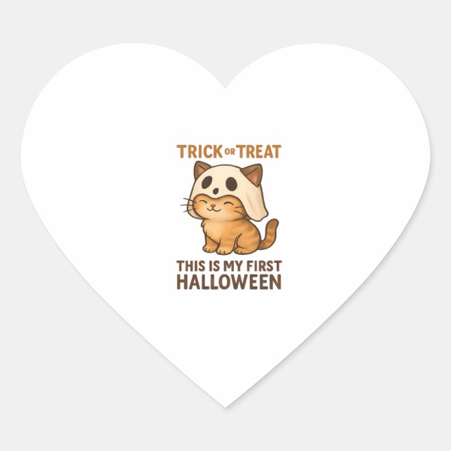 kitty wearing a mask ready for his first Halloween Heart Sticker (Front)