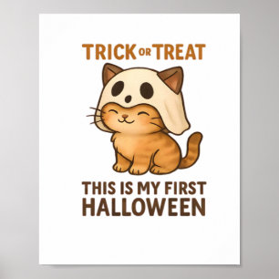 kitty wearing a mask ready for his first Halloween Poster