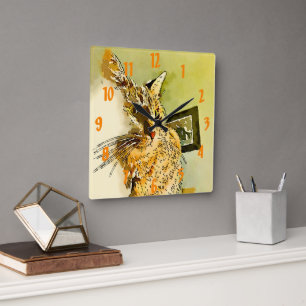Kitty Whiskers Heart Nose Watercolor Square Wall Clock