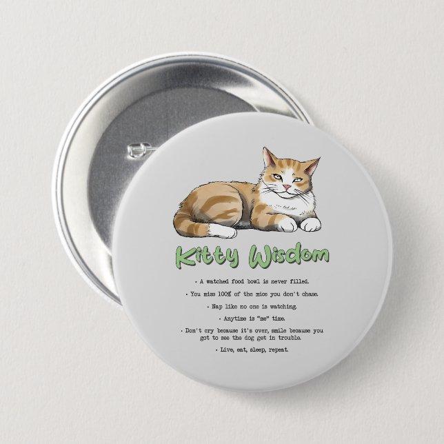 Kitty Wisdom – Funny Cat Rules with a Brown Cat 7.5 Cm Round Badge (Front & Back)