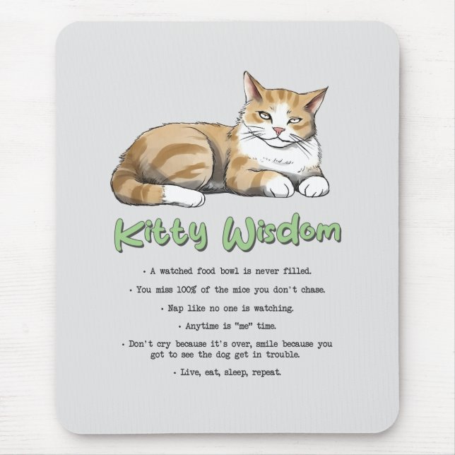 Kitty Wisdom – Funny Cat Rules with a Brown Cat Mouse Mat (Front)
