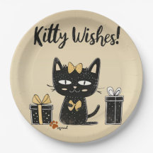 Kitty Wishes-Cute Black Cat With Present-Birthday