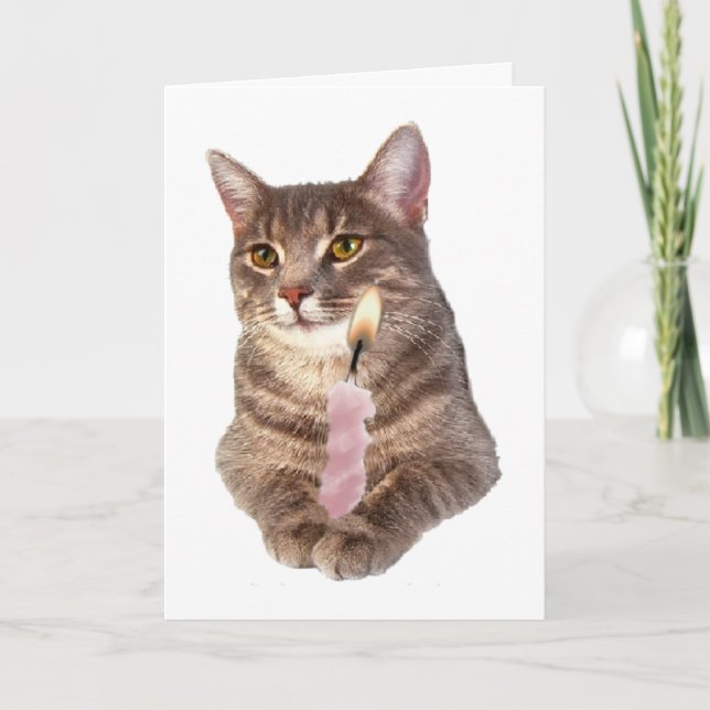 Kitty with birthday candle card (Front)