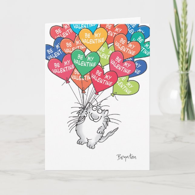 KITTY WTH HEART BALLOONS Valentines by Boynton Holiday Card (Front)