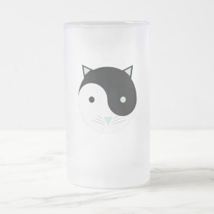 Kitty Yin Yang with Mint Green , Black, and White Frosted Glass Beer Mug