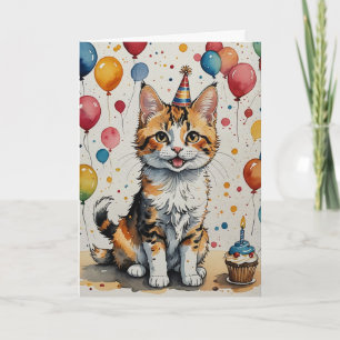 Kitty's Birthday Cheer - Customisable Card