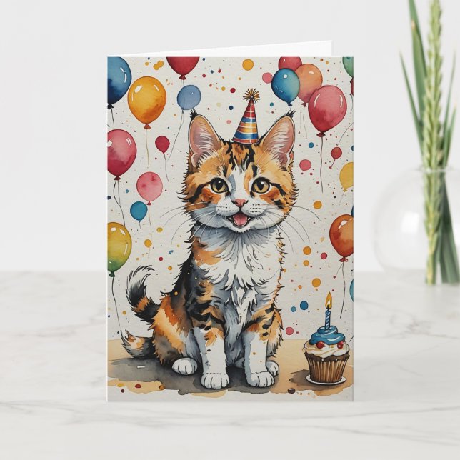 Kitty's Birthday Cheer - Customisable Card (Front)